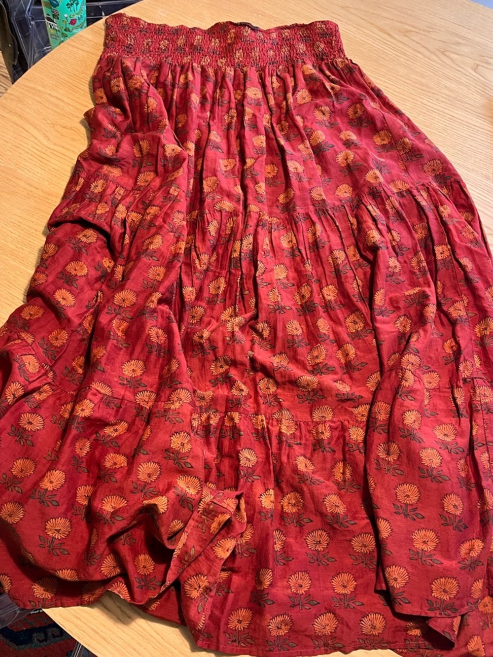 Bohemian Red Floral Tiered Maxi Skirt